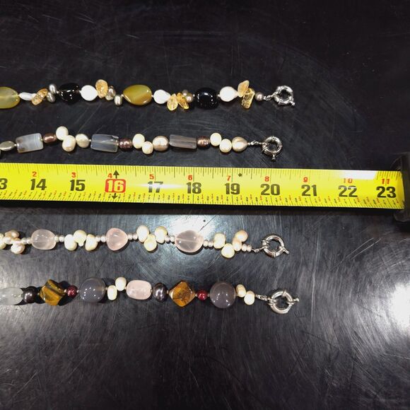 (4) Gemstone Agate Chunky Necklaces Set Statement Tigers Eye Pearls Rose Quartz - Picture 5 of 16